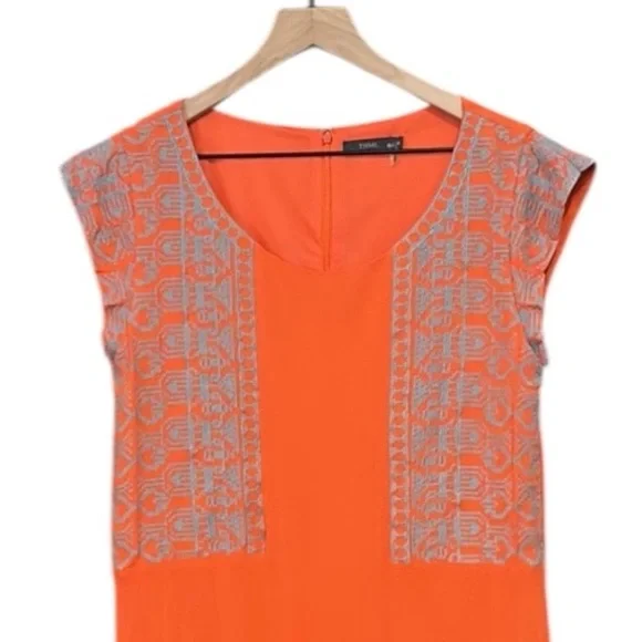 THML Embroidered Short Sleeve Boho Mini Tunic Dress Coral Size Medium - Picture 12 of 12